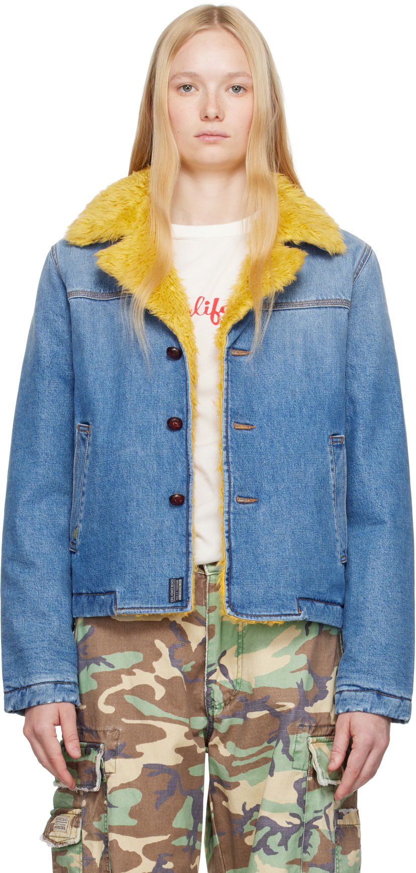 Rockar ERL ERL Venice Faux-Fur Trim Denim Jacket Blå | ERL10J002