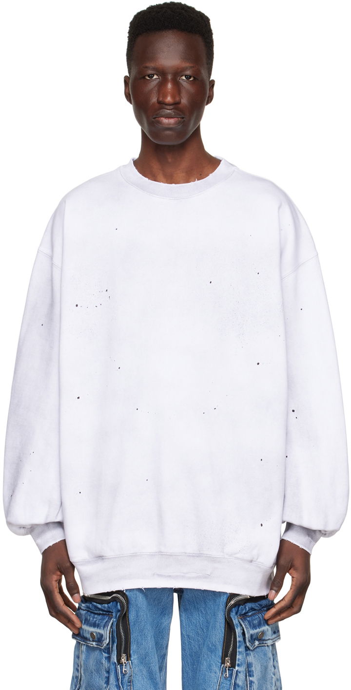 Sweatshirt We11done We11done Distressed Cotton Sweatshirt Vit | WD-TS1-22-620-U-WH