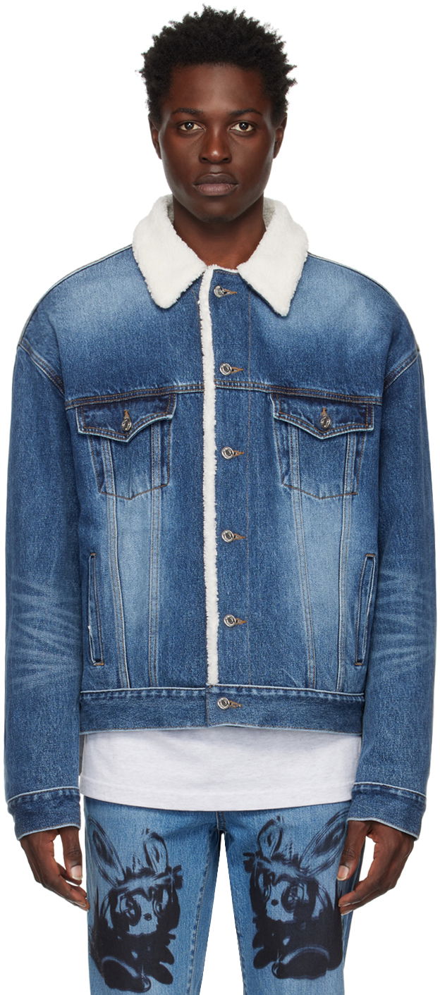 Jacka We11done Oversized Faux-Shearling Denim Jacket Blå | WD-DJ3-22-378-U-BL