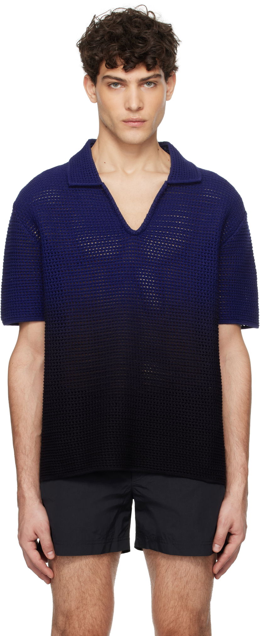 Polotröja Orlebar Brown Orlebar Brown Batten Open Knit Polo Blå | 280027