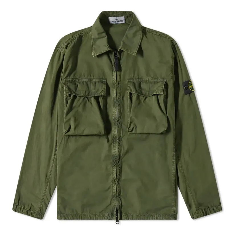 Vindjacka Stone Island Brushed Cotton Two Pocket Shirt Jacket Grön | 7615114WN-V0158
