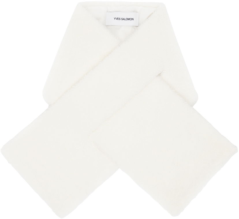 Halsduk Yves Salomon Down Shearling Scarf Vit | 25W25WAA004XXDOTM