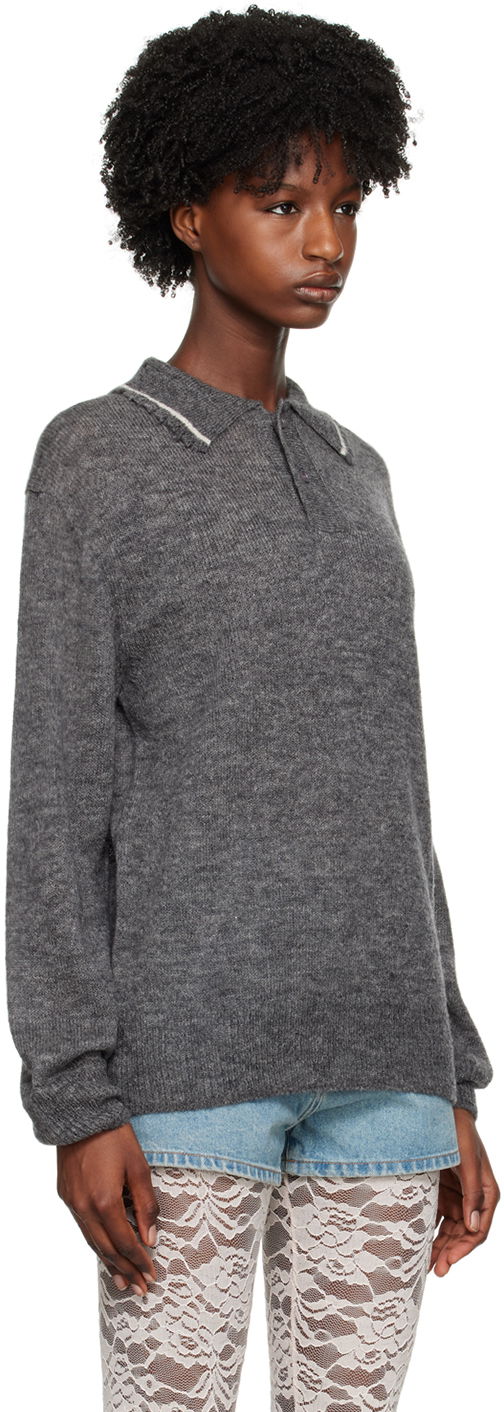 Sweater We11done Frayed Polo Sweater Grå | WD-KT1-23-665-U-GY, 1