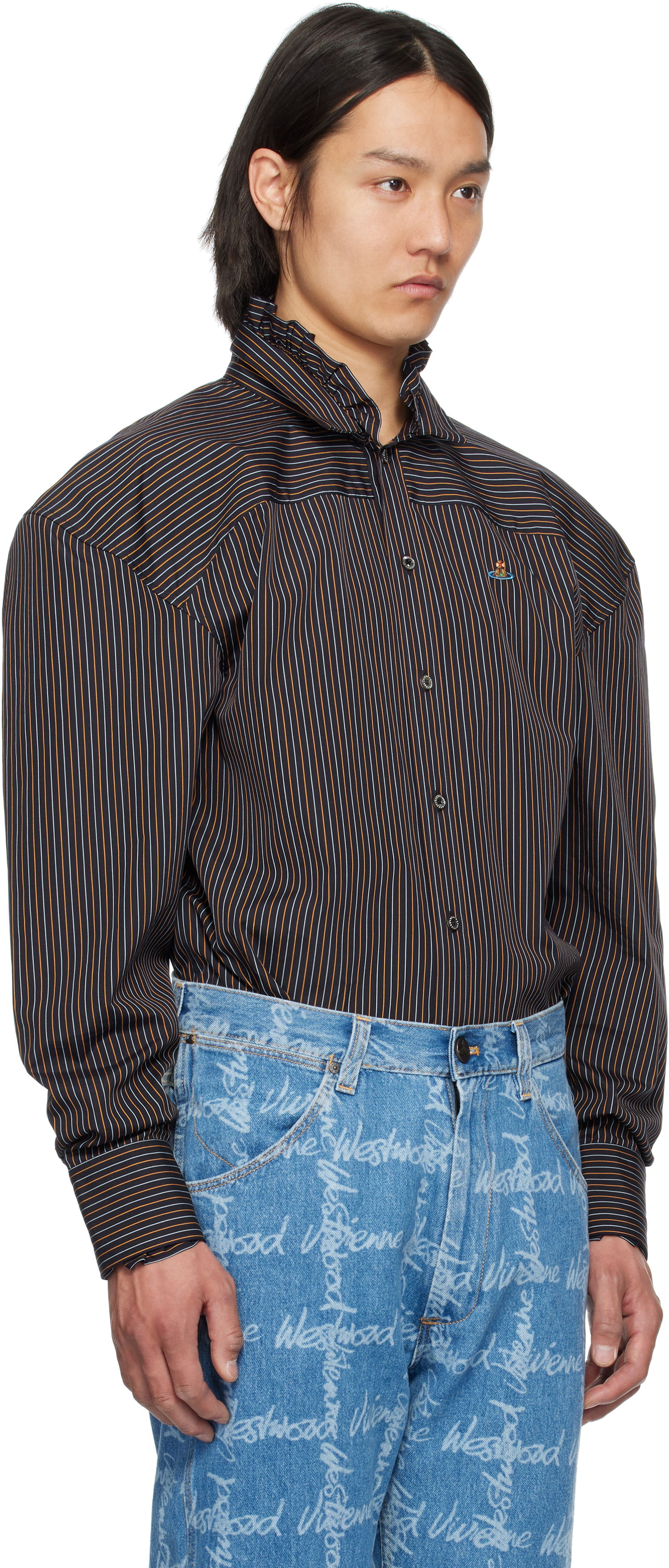 Skjorta Vivienne Westwood Vivienne Westwood Pinstripe Frilly Football Shirt Flerfärgad | 3501001Y-W0127-, 1