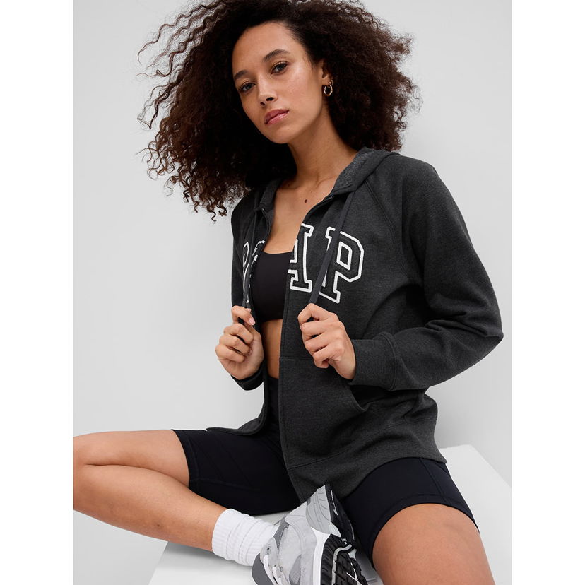 Sweatshirt GAP Fullzip Logo Hoodie Charcoal Heather Svart | 463503-21