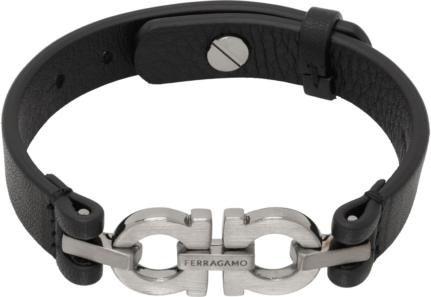 Armband FERRAGAMO Salvatore Ferragamo Double Gancini Leather Bracelet Svart | 785723, 0