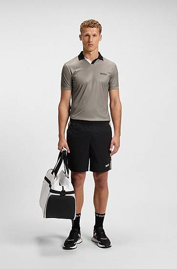Polotröja BOSS Active slim-fit ripstop polo shirt with colour-blocking Grå | 50543348, 1