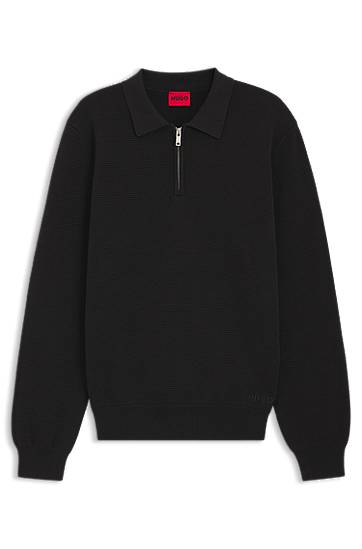 Sweater BOSS Zip-neck knit polo in interlock cotton Svart | 50546871, 0