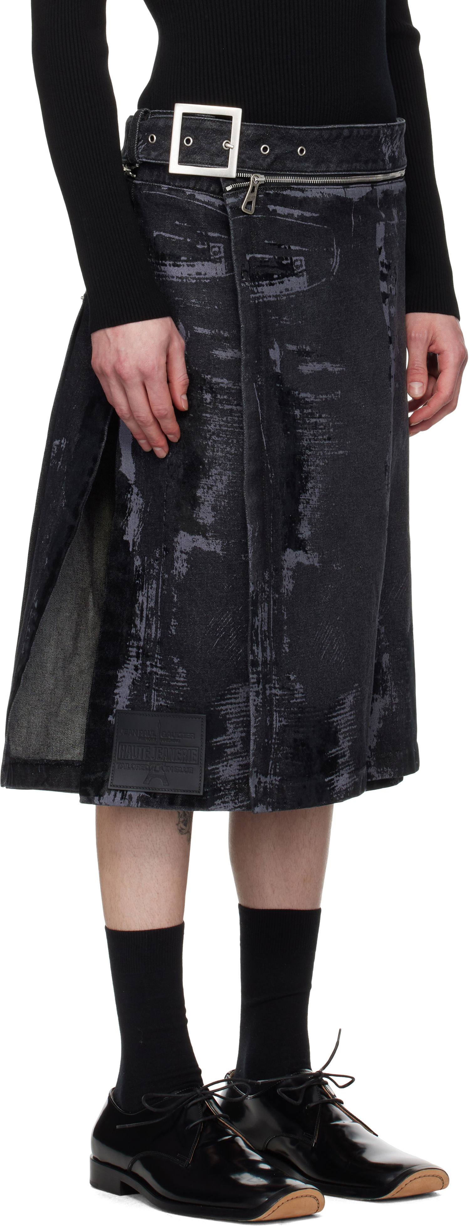 Kjol Jean Paul Gaultier Jean Paul Gaultier 'The Flocked' Denim Kilt Svart | 25/33-F-JU161-D016-06, 1