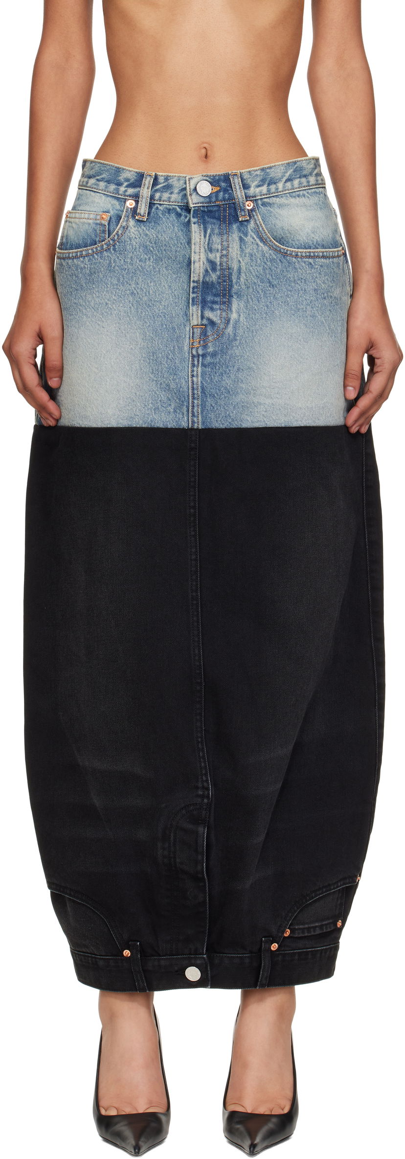 Kjol VETEMENTS Vetements Double Denim Maxi Skirt Blå | WH76DK880YBB2