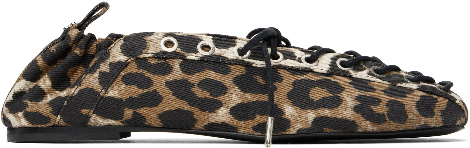 Kläder GANNI GANNI Printed Denim Lace-Up Ballerina Flats Brun | S2961, 0