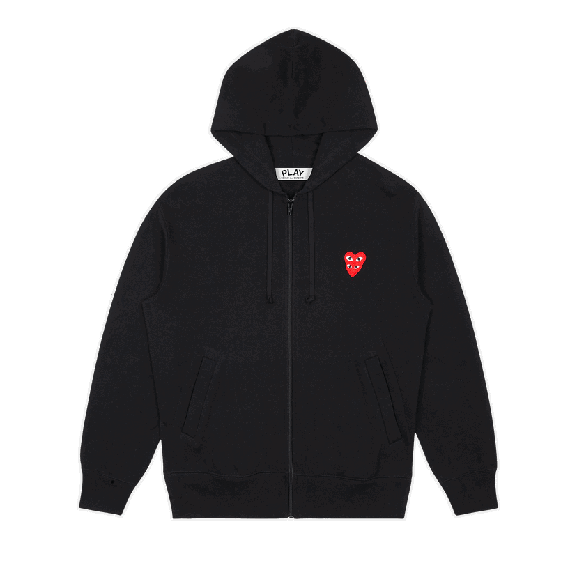 Sweatshirt Comme des Garçons PLAY Stacked Heart Zip-Up Hoodie Svart | AZ T294 051 1