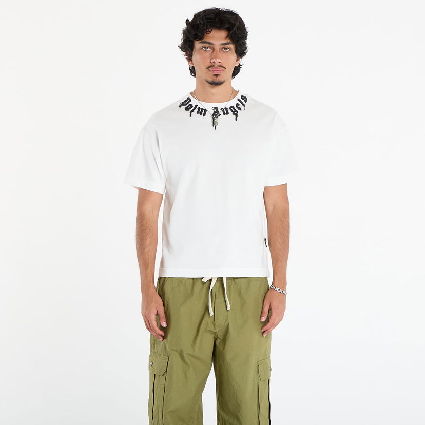 T-shirt Palm Angels Palm Angels Neck Logo Regular T-Shirt Vit | PMAA109F25JER0090310