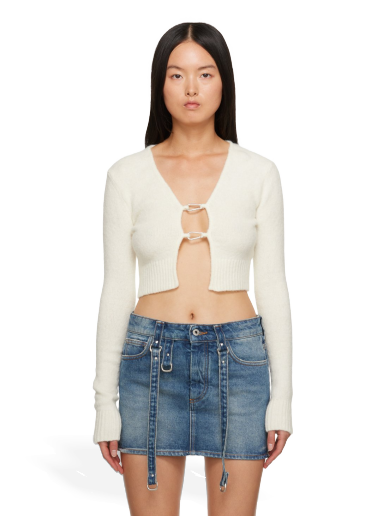 Sweater HERON PRESTON Lanyard Clasp Cardigan Vit | HWHB008F23KNI0010400