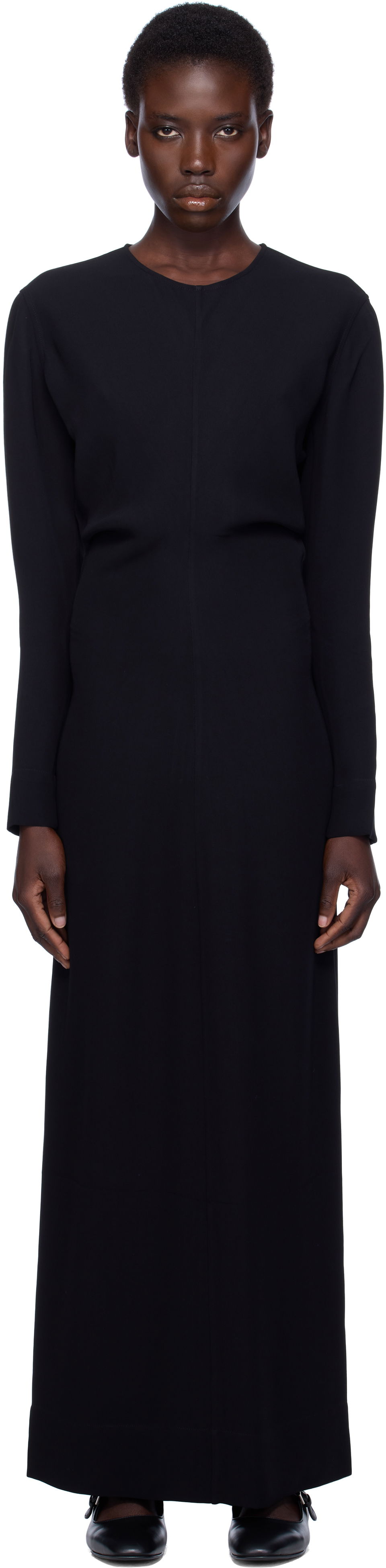 Klä TOTEME TOTEME Long-Sleeve Slouch Waist Maxi Dress Svart | 252-WRD4592-FB0414, 0