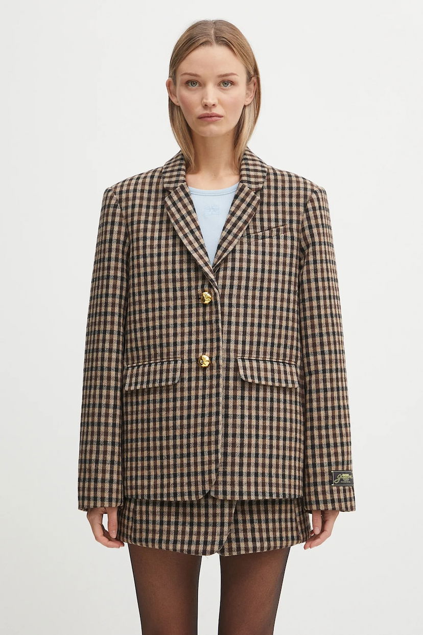 Jacka GANNI GANNI Check Wool Mix Oversized Blazer Brun | W0426