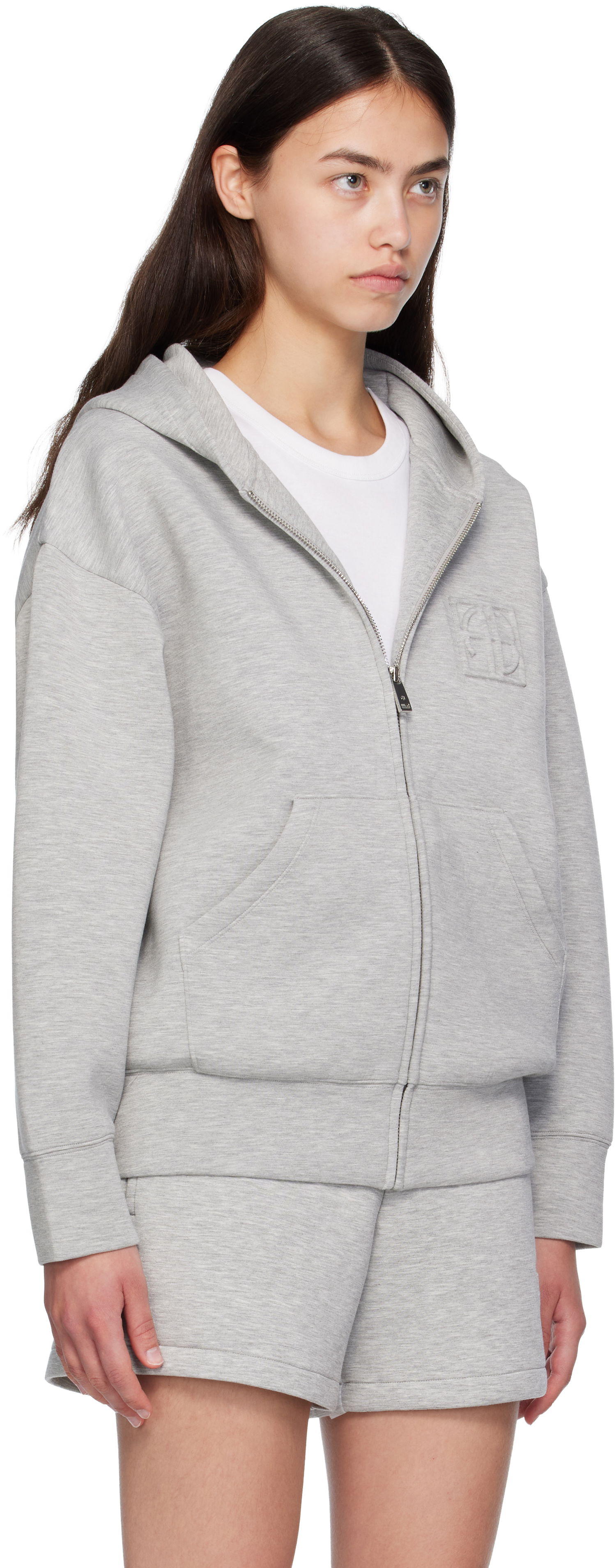 Sweatshirt Anine Bing ANINE BING Bond Zip Up Framed Monogram Hoodie Grå | A-08-10742-GRY1, 1