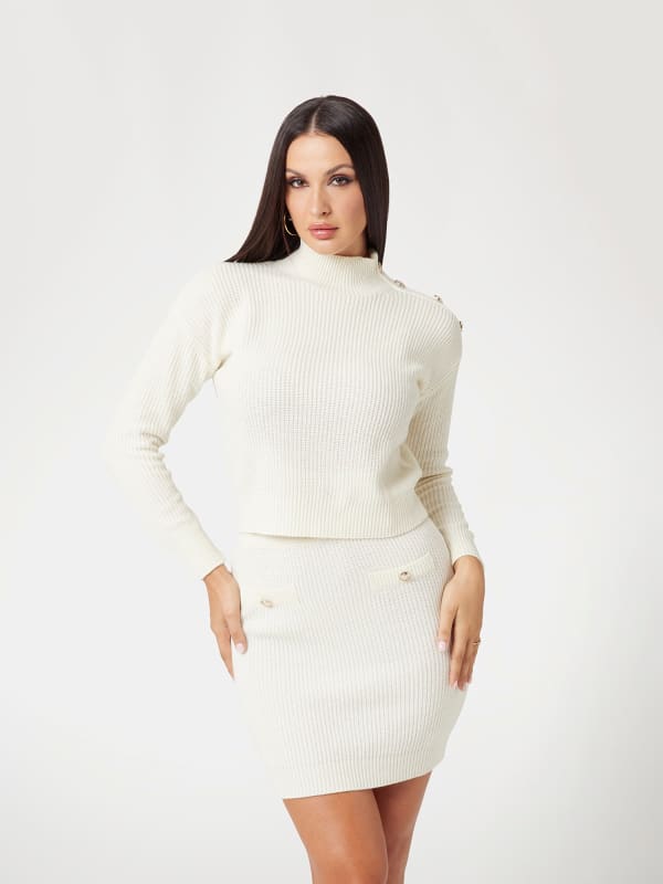 Kjol GUESS Wool Blend Turtleneck Sweater Vit | W4BR39Z2WX0, 0