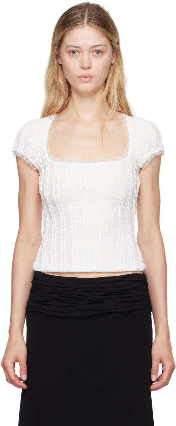 Crop top GUIZIO Guizio Zera Square Neck Textured Knit Top Vit | P24107K064