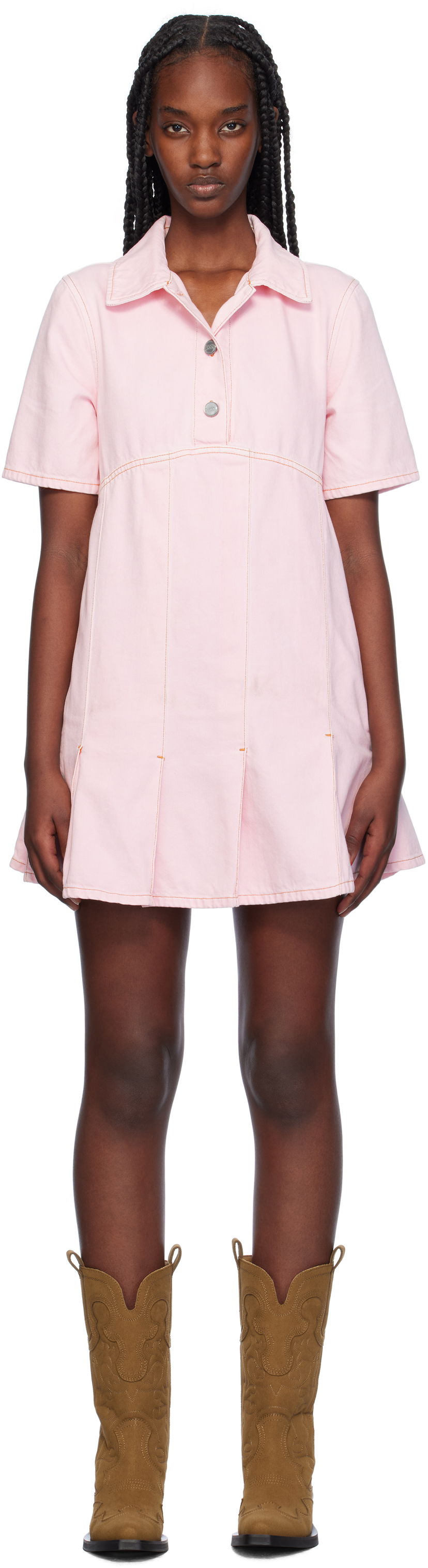 Klä GANNI Pleated Denim Minidress Rosa | J1582