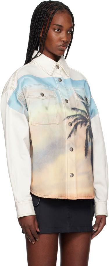 Skjorta Palm Angels Palm Angels Sunrise Palm Denim Overshirt Vit | PWYD023S25DEN0010384, 1