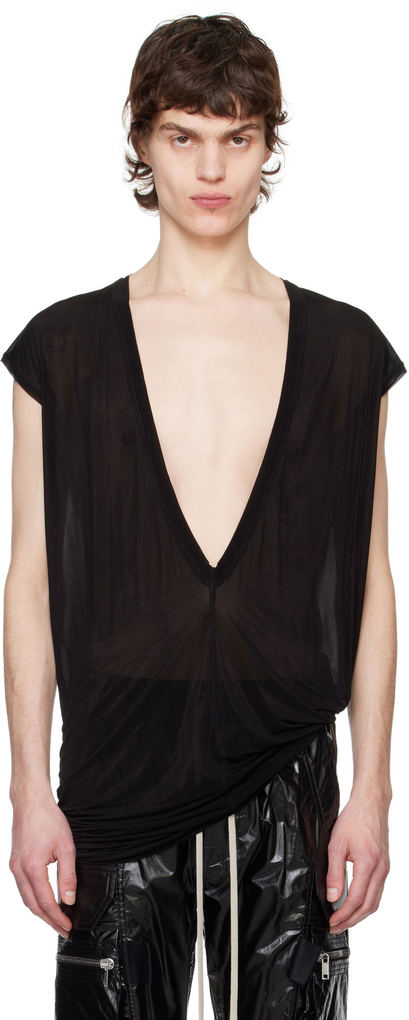 Linne Rick Owens Rick Owens Hollywood Dylan Deep V-Neck T-Shirt Svart | RU01E5157 BZ