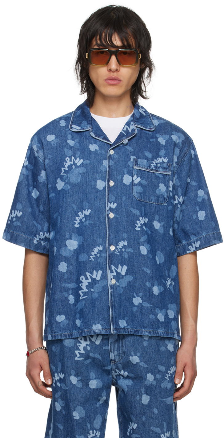 Skjorta Marni Bowling Denim Shirt Mörkblå | CUJU0017I1 USCW08