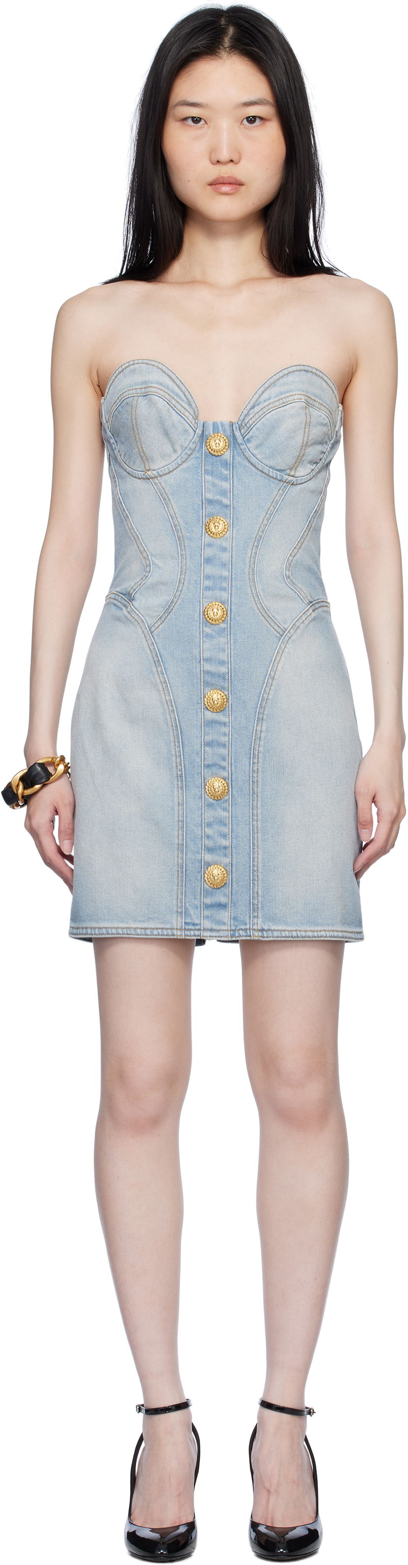 Klä Balmain Buttoned Denim Minidress Blå | EF1R1315DF23