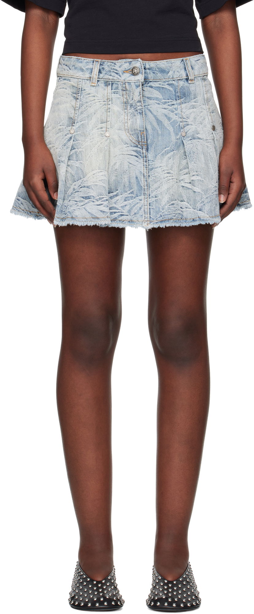 Kjol Palm Angels Palm Angels Palms Jacquard Denim Miniskirt Blå | PWYF019S25DEN0014440