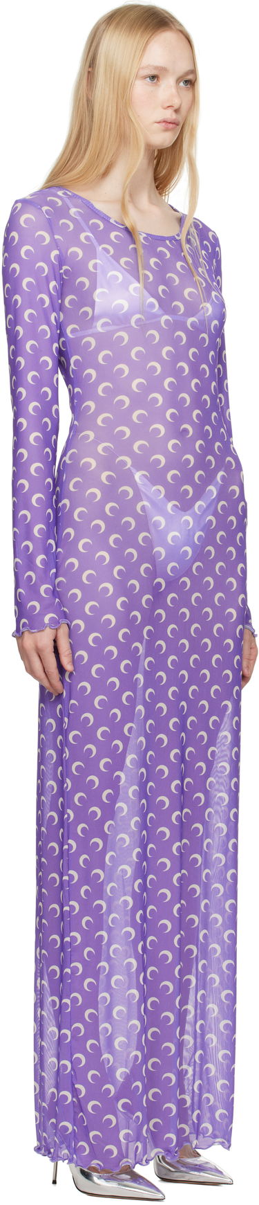 Klä Marine Serre Marine Serre Moon Printed Mesh Maxi Dress Brun | WDR297B CJER0054, 4