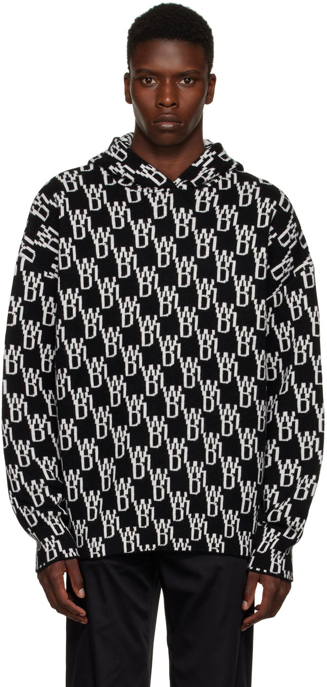 Sweatshirt We11done We11done Jacquard Knit Hoodie Svart | WD-KT3-22-628-U-BK