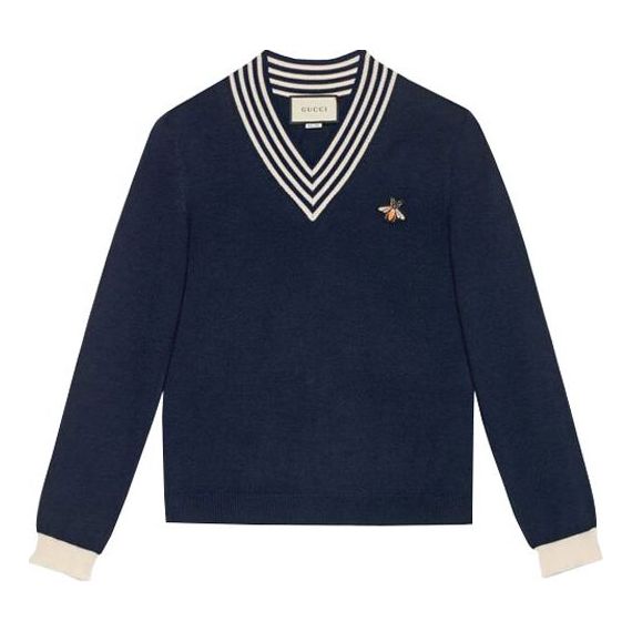 Sweater Gucci Wool Sweater with Bee Embroidery Blå | 496442-X9I00-4650
