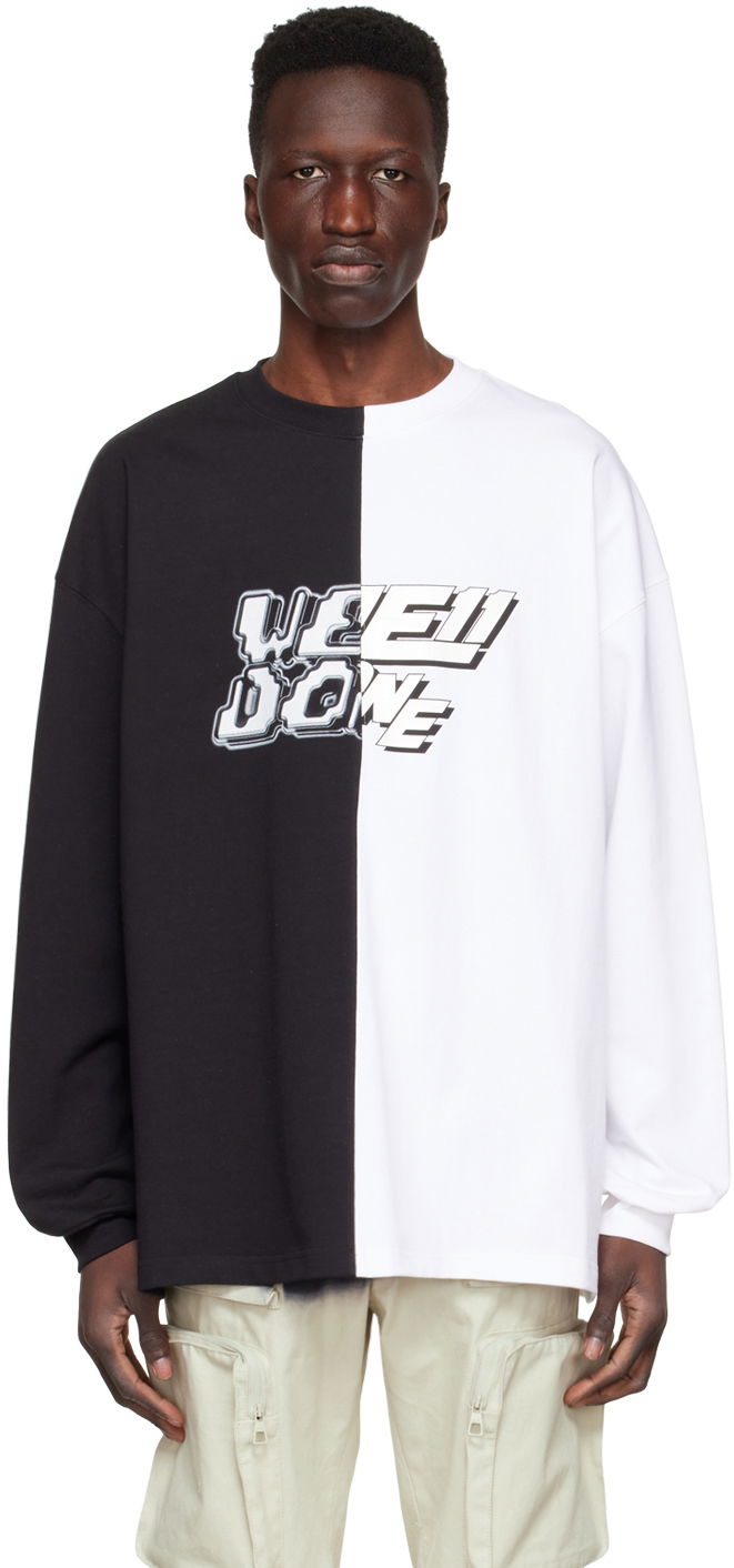 Sweatshirt We11done We11done Half & Half Logo Long Sleeve T-Shirt Flerfärgad | WD-TT1-22-557-U-BW, 0