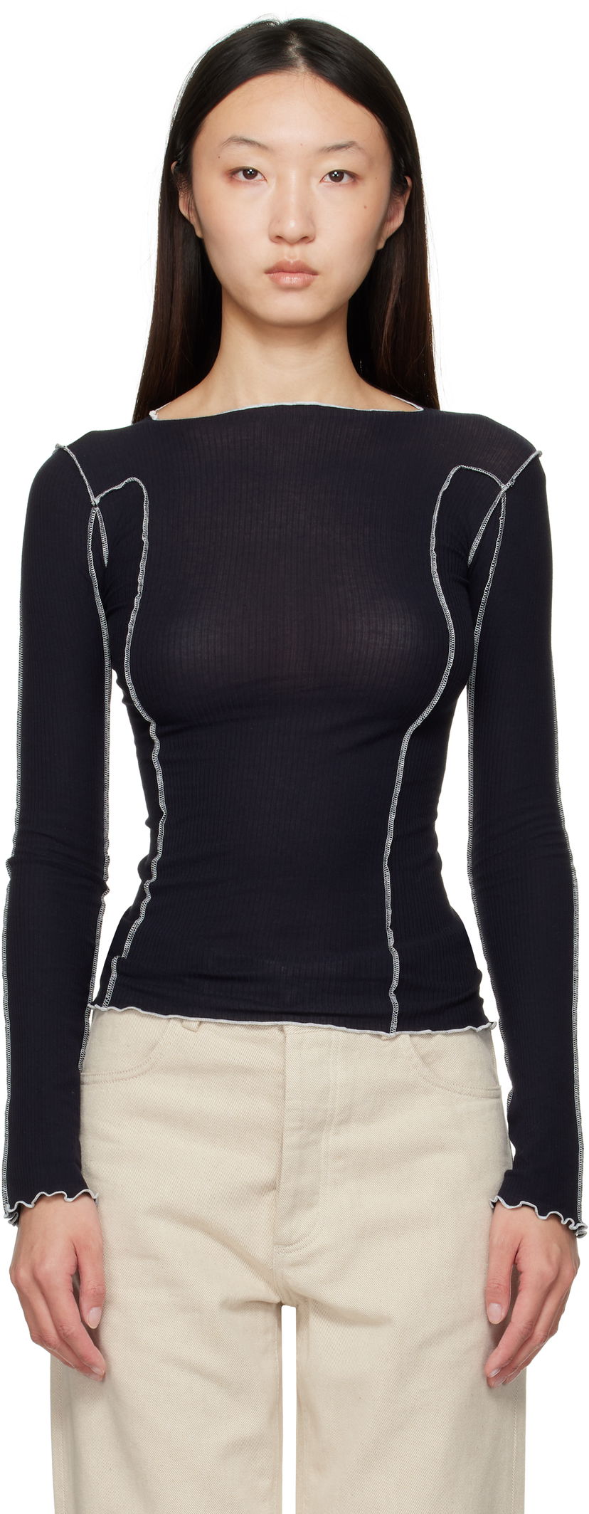 T-shirt Baserange Baserange Omato Long Sleeve T-Shirt Svart | TTOML-CR-AU25