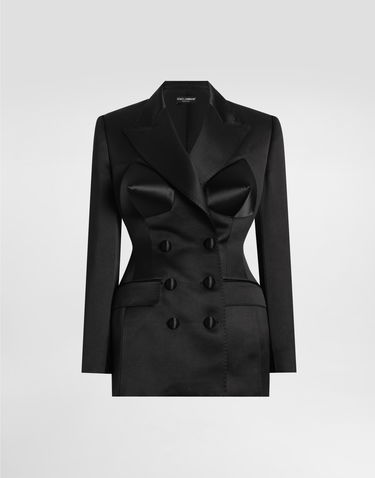 Jacka Dolce & Gabbana Dolce & Gabbana Double-breasted Duchess Satin Jacket With Conical Cups Svart | F27ETTFU106N0000, 0