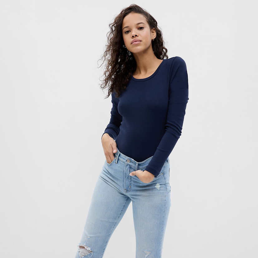 T-shirt GAP Longsleeve Crewneck Modal Tee Navy Uniform Mörkblå | 540609-02