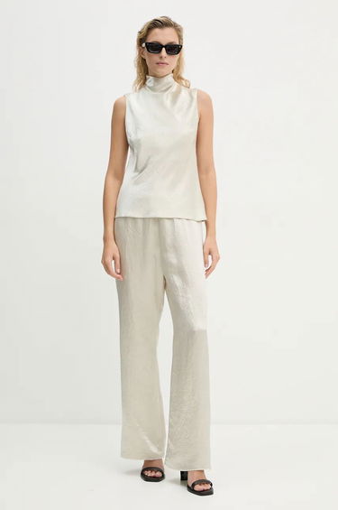 Byxor Nanushka Brenda High Waisted Wide Leg Pants Beige | NW24PFOW13571, 1
