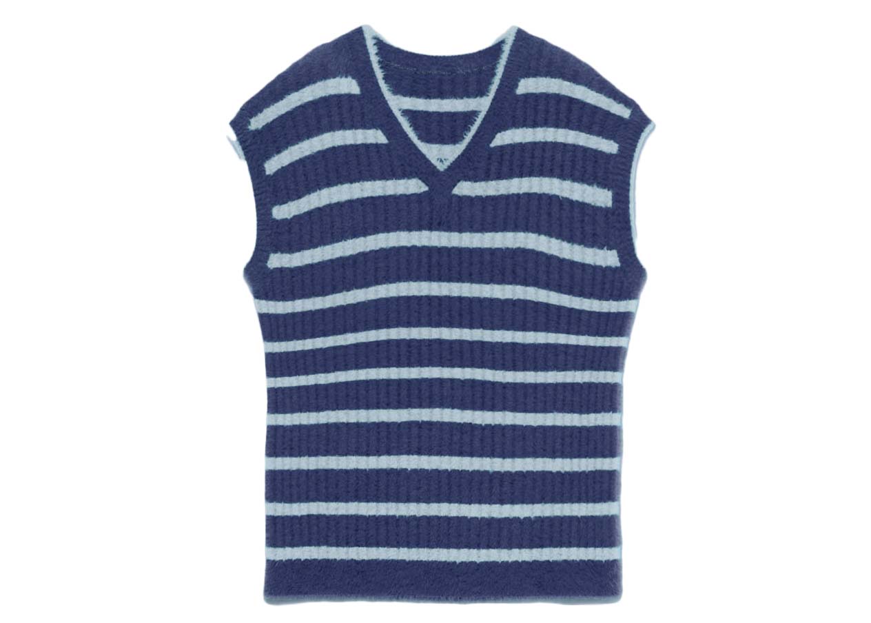 Väst Jacquemus Le Gilet Neve Fluffy Striped Pullover Multi Mörkblå | 225KN069-2370 030, 0
