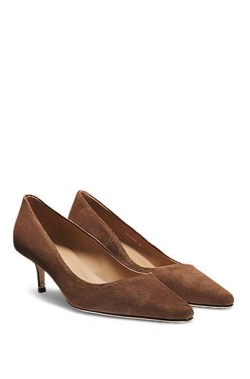 Tillbehör BOSS Suede Pointed-Toe Kitten Heel Pumps Brun | 50542815