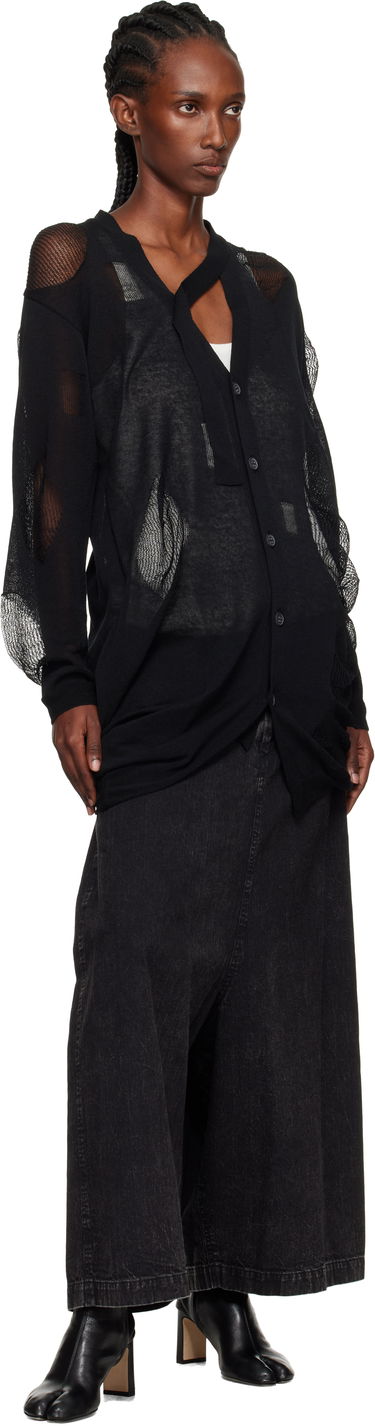 Sweater Yohji Yamamoto YOHJI YAMAMOTO Plain Stitch & Pattern Draped Cardigan Svart | FP-K12-982, 3