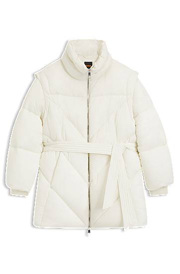 Pufferjacka BOSS High-Neck Water-repellent Quilted Puffer Jacket with Belt Vit | 50547306