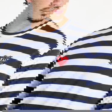 T-shirt Comme des Garçons Comme des Garçons PLAY Stripe Emblem Long Sleeve T-Shirt with Rhinestone Mörkblå | AX-T805 NAVYxWHITE, 2
