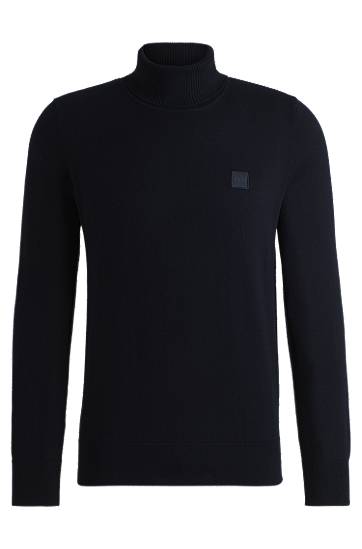 Sweater BOSS Regular-Fit Cotton-Cashmere Rollneck Sweater Mörkblå | 50527573