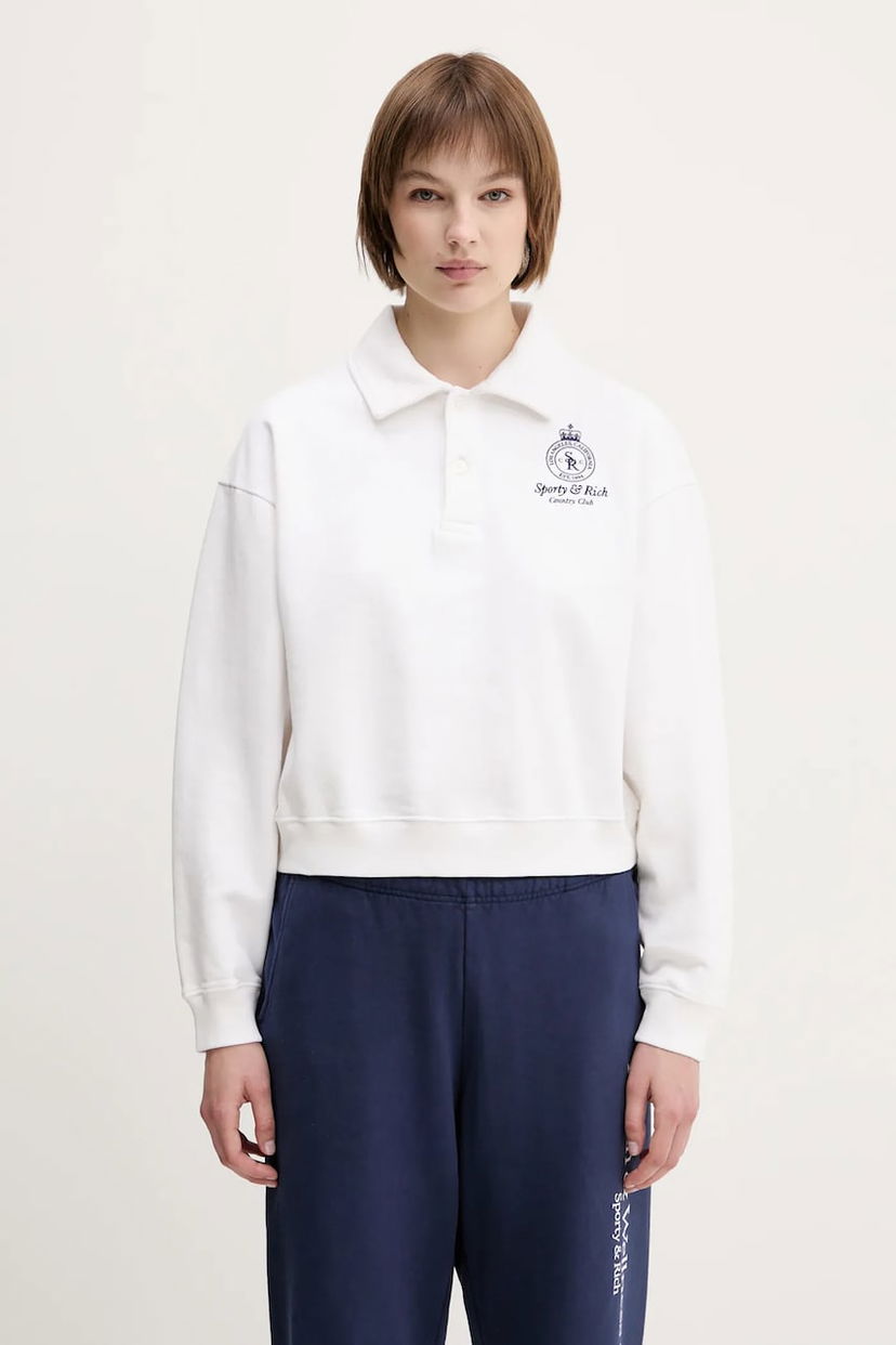Sweatshirt Sporty & Rich Sporty & Rich Crown Country Embroidered Cropped Polo Vit | ST072612202WH01