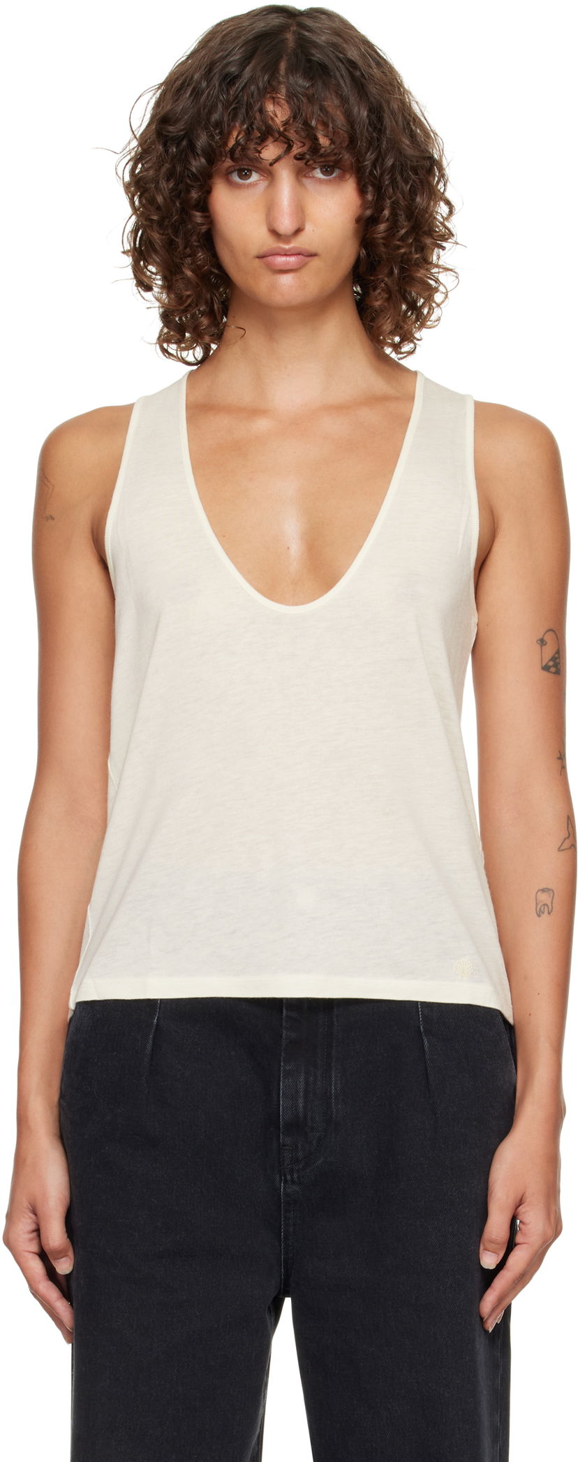 Linne Loulou de Saison Loulou de Saison Albia LDS Jersey Tank Top Vit | ALBIA LDS