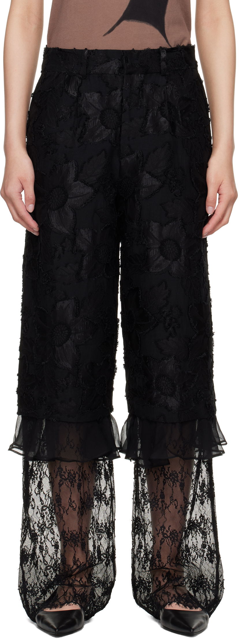 Byxor Collina Strada Collina Strada Geranium Lace-Trim Trousers Svart | XX6047