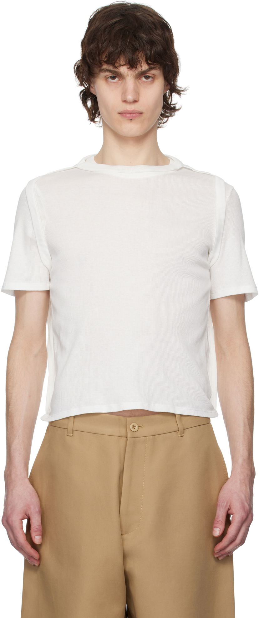 Crop top Eckhaus Latta Eckhaus Latta Flip Cropped T-Shirt Vit | 1204-EL-PS25-CH - CHALK