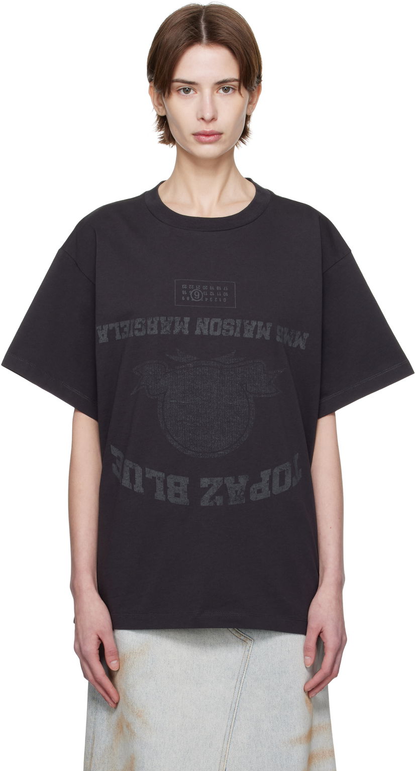 T-shirt Maison Margiela MM6 Maison Margiela Topaz Blue Graphic T-Shirt Svart | SH0GC0041 S24311