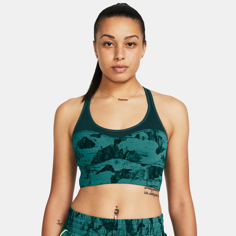 Behå Under Armour Project Rock Infinity Let's Go LL BH mit Print für Damen Coastal Teal / Schwarz Grön | 1384161-722