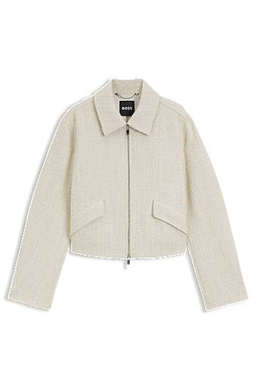 Jacka BOSS Bouclé Jacket with Two-Way Zip Beige | 50543212, 0